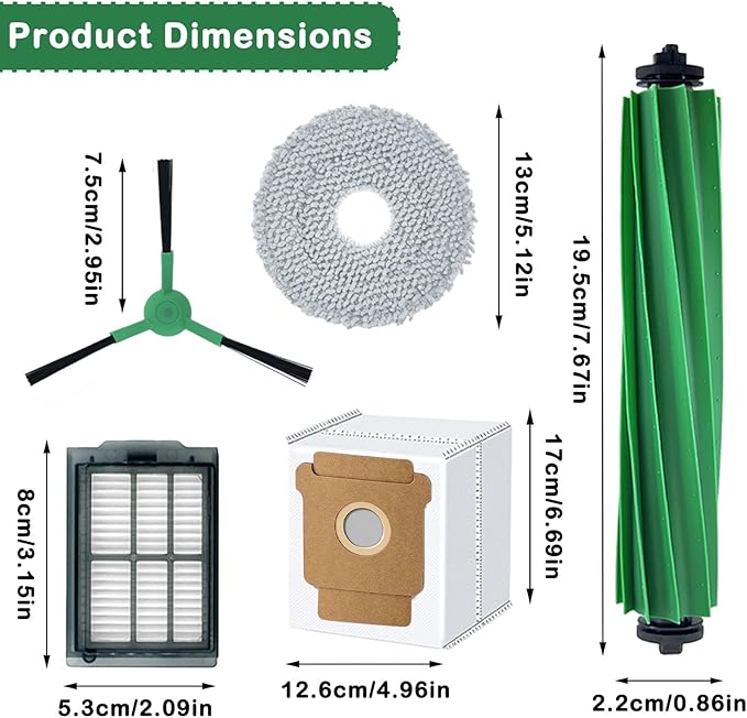 22 Pcs Replacement Parts for iRbot Roomba Plus 405 Combo/505 Combo Robot Vacuum Accessories Kit, Includes 2 Roller Brush,3 HEPA Filters, 4 Mop Pads, 6 Side Brush, 6 Dust Bags