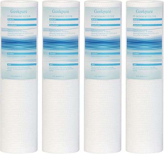 Geekpure 10 Inch PP Polypropylene Sediment Replacement Filter for RO Water Filtration-2.5" x 10" -5 Micron-Pack 4