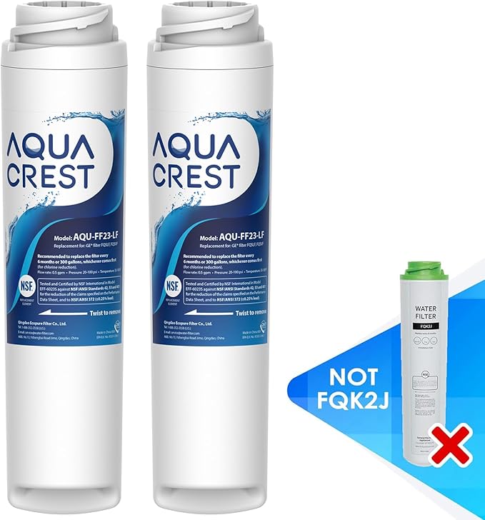 AQUA CREST FQSLF, FQSVF 𝐍𝐒𝐅/𝐀𝐍𝐒𝐈 𝟒𝟎𝟏 𝐂𝐞𝐫𝐭𝐢𝐟𝐢𝐞𝐝, 𝐑𝐞𝐝𝐮𝐜𝐞𝐬 𝐏𝐅𝐀𝐒, 𝐏𝐅𝐎𝐀/𝐏𝐅𝐎𝐒, Replacement for GE FQSLF, FQSVF, FQSVN, FQROPF, GXSV65R (2 Pack)