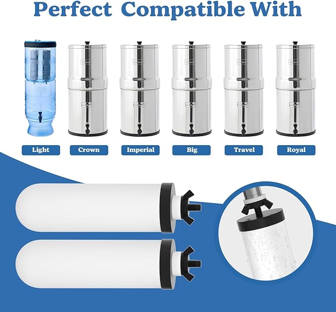 8.46-Inch 3-stage filtration Ceramic Purification Elements NSF/ANSI 42&372 Certified,Replacement for Berkey® BB9-2® PF-2® Filter Element ProOne® Berkey® Big+ Gravity Water Filter System(4Pack)