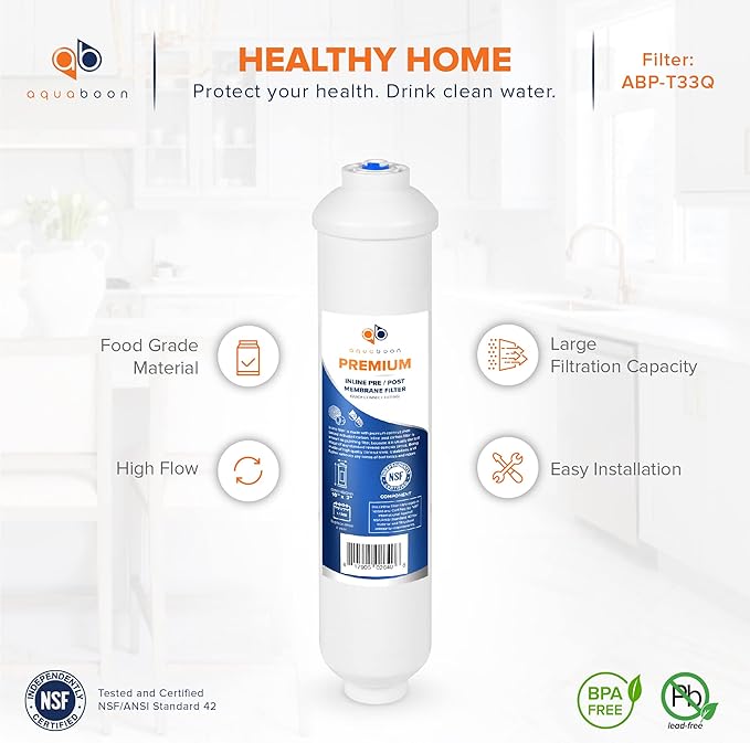 Aquaboon Premium Inline Post/Carbon Polishing Water Filter Catridge for Reverse Osmosis System Standard Size (Quick Connect Fiting) RO Water Filter Replacement Compatible with ICF-10 12-Pack