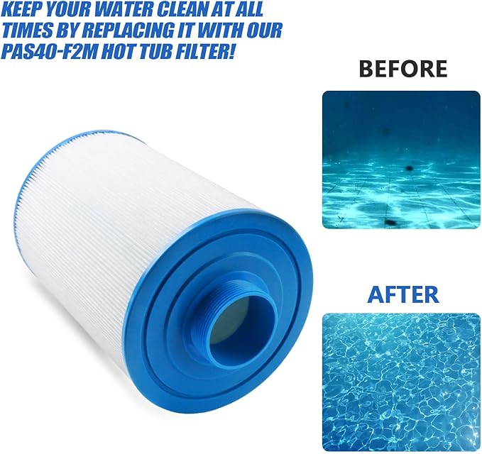 PAS40-F2M Hot Tub Filter 6CH-352 - Spa Filter Cartridge Replacement fit for Unicel, Artesian Spas 06-0014-12, Filbur FC-0312, Master Spas PMA-R1 Filters, 40 Sq.Ft Hot Tub Filter Cartridge, 2 Pack