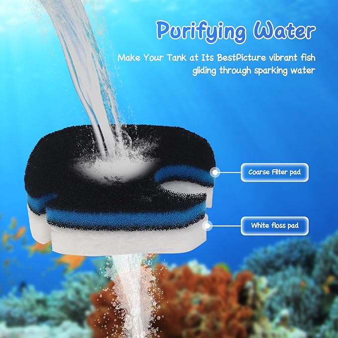 12 Pcs Replacement Canister Filter Pads Compatible with PONDFORSE 172/225/265GPH, Aquarium Filter Floss for AMOSIJOY Canister Filter(6 White Floss Pads & 6 Coarse Filter Pads with Actived Carbon)