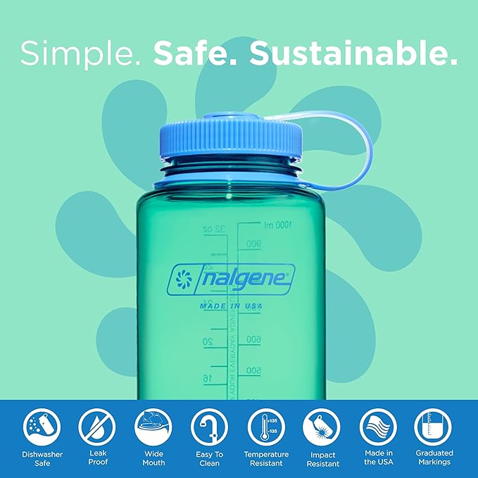 Nalgene Leak Proof Tritan BPA-Free Water Bottle - 32 oz Wide Mouth - Made in the USA for Outdoor Use & Daily Hydration (Pastel Green)