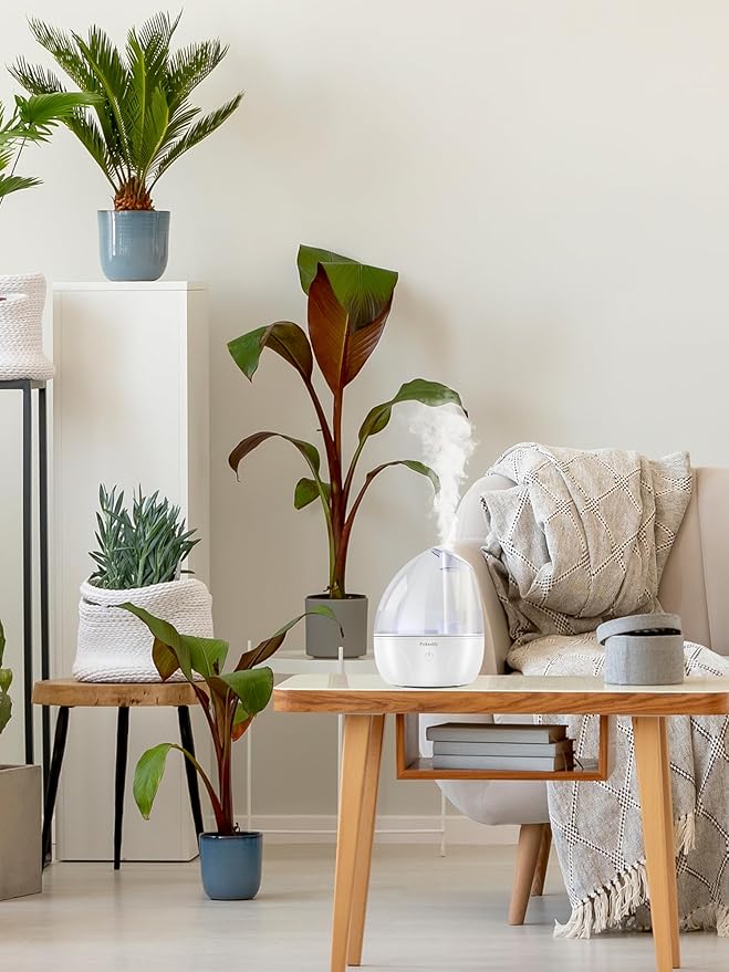 Cool Mist Humidifier for Bedroom,2L Small Humidifiers for Bedroom and Office,25dB Humidifier for Toy room and Plant,Last Up to 13H on Max Mist Setting (White Transparent)