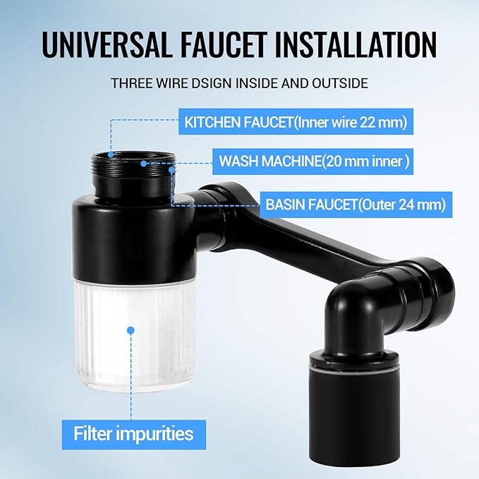 1080° Swivel Faucet-Extender Sink-Aerator - 2 Mode Splash Water Filter Extension, Kitchen Bathroom 360° Rotatable Spray Attachment, Multifunctional Universal Robotic Arm -Wash Hand/Hair/Face (Black)