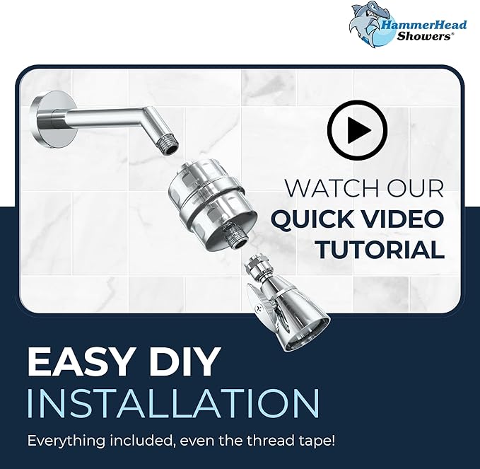 HammerHead Showers® Solid Metal Shower Head Filter – KDF 55 Shower Filter, High Pressure Universal Shower Filters to Remove Toxic Chemicals – Removes Chlorine and Heavy Metals – Chrome