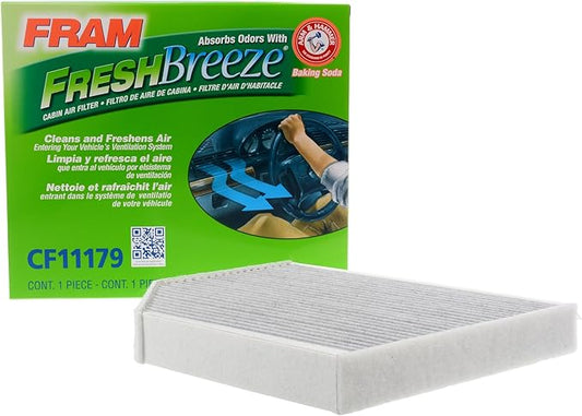 FRAM Fresh Breeze Cabin Air Filter Replacement for Car Passenger Compartment w/ Arm and Hammer Baking Soda, Easy Install, CF11179 for Audi Vehicles