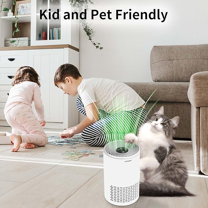 Air Purifiers For Bedroom - Portable Air Purifier Covers Up to 215 ft² Remove Smoke Pollen Dander Hair Smell, with Sleep Mode Speed Control For Home Office Living Room Drom, SAP200C, White
