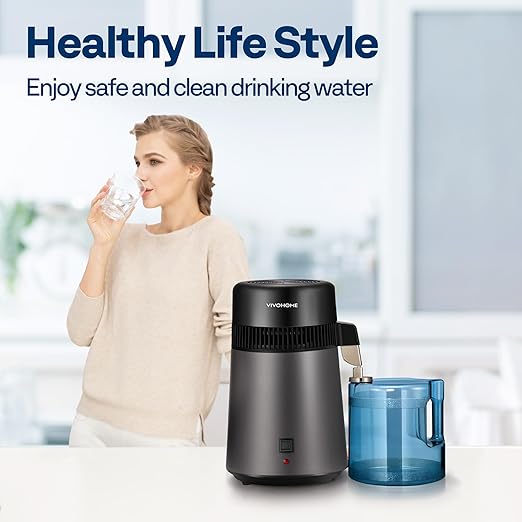 VIVOHOME Water Distiller Countertop 1.06 Gallon/4L 750W Distilled Water Machine with Smart Switch Purifier Filter for Home Office, Black