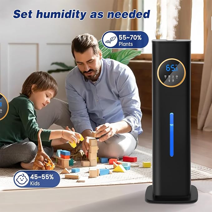 Humidifiers for Bedroom, 2.1Gal/8L Humidifier large room with Essential Oil Diffuser, Top Fill Whole House Cool Mist Humidifiers for Plants Baby Kids Adults(Black)
