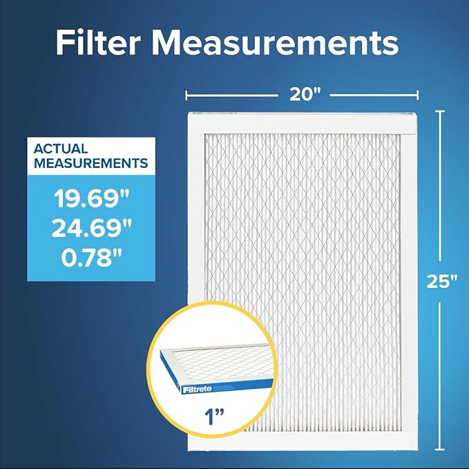 Filtrete 20x25x1 AC Furnace Air Filter, MERV 13, MPR 1900, Premium Allergen, Bacteria & Virus Filter, 3-Month Pleated 1-Inch Electrostatic Air Cleaning Filter, 2-Pack (Actual Size 19.69x24.69x0.78 in)