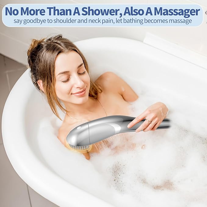 2-in-1 Shower Head with Detachable Massager, High Pressure Shower Heads, 4 Spray & 9 Massage Modes, Handheld Massager for Neck Back Body, Premium Bathroom Upgrade&Home Spa Experience
