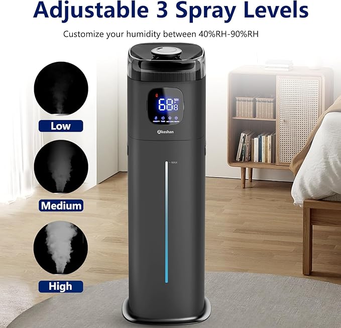 Large Humidifier for Bedroom, 9L/2.5Gal Ultrasonic Cool Mist, Easy Clean with 350ML/H Large Mist Speed, Remote control, Quiet Tower, Suitable for Kids Room Plant Yoga Study Room Office (Black)