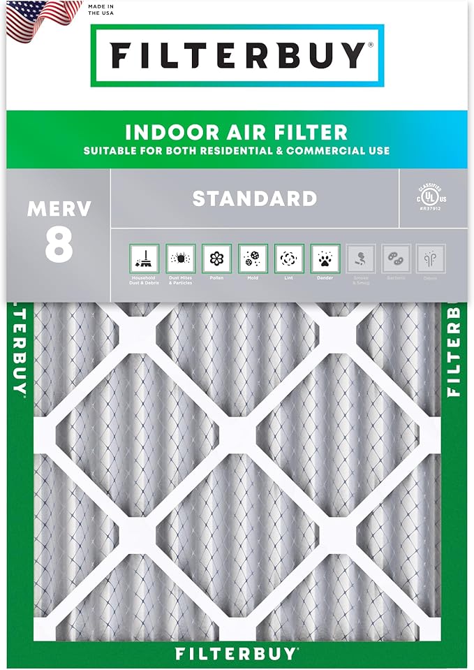 Filterbuy 14x20x2 Air Filter MERV 8 (MPR 700) Dust Defense Replacement (1-Pack), Electrostatic Pleated HVAC AC Furnace Filters, Made in USA (Actual Size: 13.50 x 19.50 x 1.75)