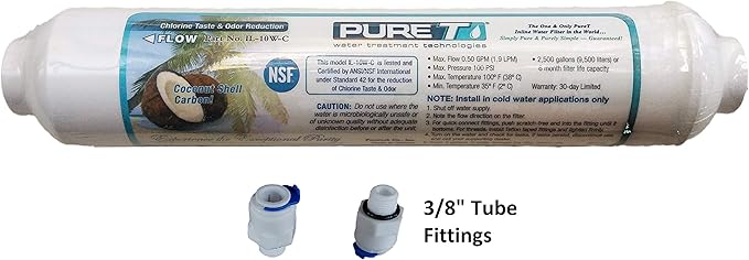 Inline Granulated Activated Carbon Filter 10" with 3/8" Adapters