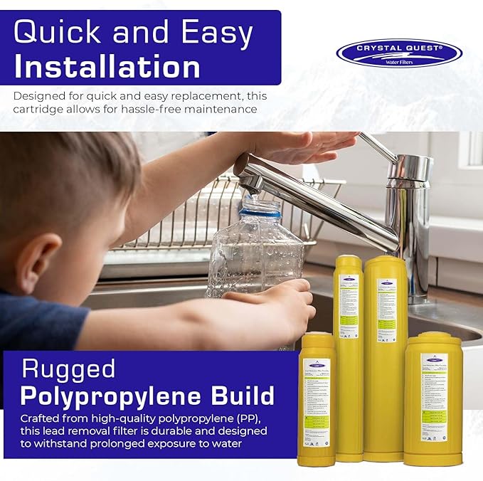 Crystal Quest Lead Water Filter Cartridge – Advanced Lead & Cyst Filtration, Durable PP Build, Steady Flow, Easy Installation, Long-Lasting Use, Fit for Crystal Quest Systems - 4-5/8" x 9-3/4"