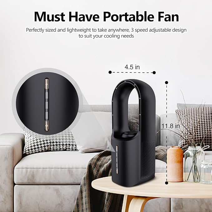 CONBOLA Desk Fan Portable, Aromatherapy Function, Battery Operated Lasting 17 Hours,11.8 Inch Tower Fan with 3speeds, Quiet Cooling,Standing Floor Fans for Office, Home, House (Black)