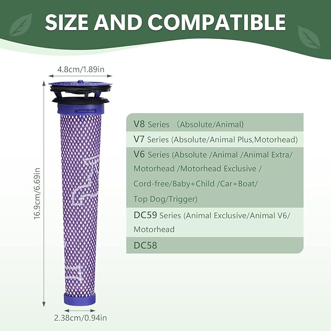 CERO Filters Replacement Compatible with Dyson V7, V8 Animal and V8 Absolute Vacuum, Compare to Part 965661-01 and 967478-01, 3 Pre and 3 Post Filters