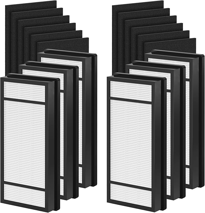 6 Packs HRF-H1 HRF-H2 True HEPA Replacement Filter H Compatible with HPA050 HPA150 HPA060 HPA160 HHT055 HHT155 Air Cleaner Purifier with 12 pcs HRF-B1 Activated Carbon Pre-Filters