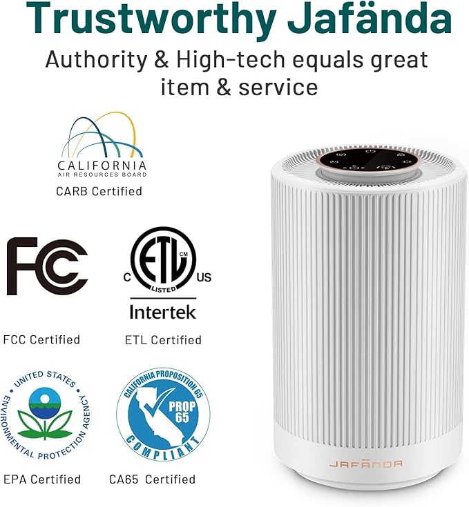 Jafanda Air Purifiers for Home Bedroom Coverage 450 sqft, 23 dB Air Cleaner with Brushless Motor, Effectively Remove Pollen Dust and Odor to Prevent Seasonal Air Diseases, Night Light