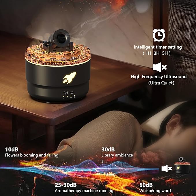 Cannon Blast Aroma Humidifier, 7 Colors LED Vapor Cannon Humidifier Silent Diffuser, 2 Mode Creative Turret Colorful Yellowcane Air Aromatherapy Small Home Desktop Diffuser for Bedroom