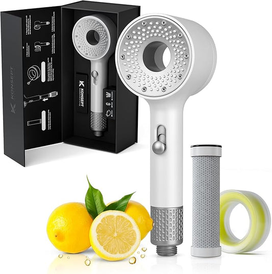 Shower Head with Filters & Vitamin C Lemon Pods | Handheld Shower Head with 2-Spray mode | Shower Head High Pressure | Removes Chlorine, Improve Skin and Hair Texture (White)