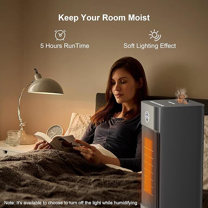 Uthfy Space Heater for Indoor Use, 1500W Portable Electric Heater with Humidifier for Large Room, Ceramic Heater with Wheels,12H Timer, Thermostat, Remote, Overheat&Tip-Over Protection for Bedroom