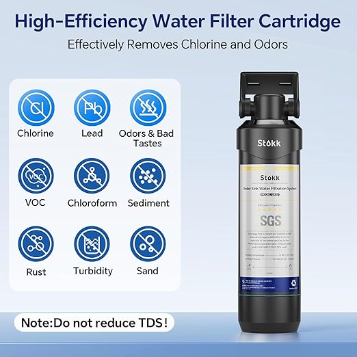 Stokk UR30 Under Sink Water Filter, Reduces Chlorine Bad Taste & Odor, 16000 Gallons Under Counter Water Filter Direct Connect to Kitchen Faucet, NSF/ANSI 42&372