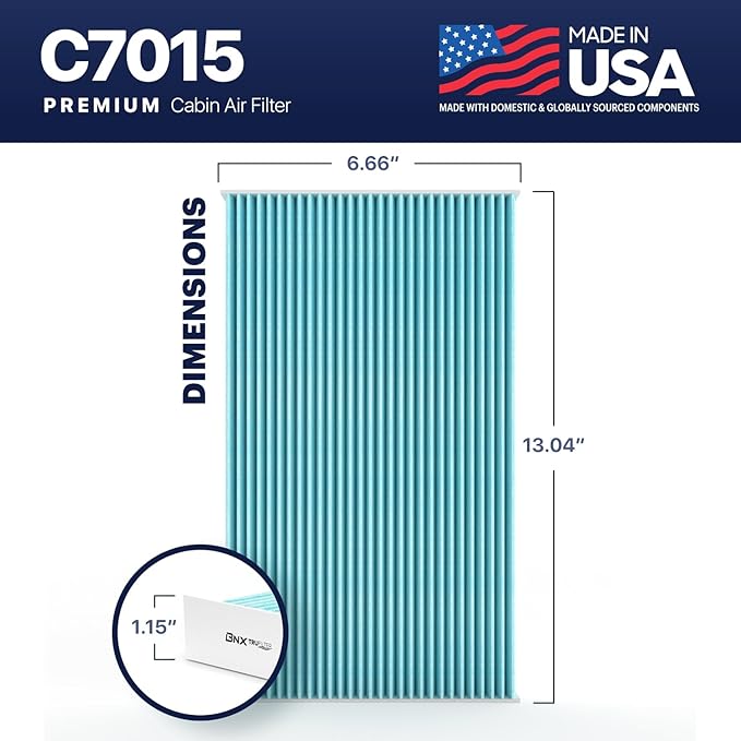 BNX TruFilter C7015 Cabin Air Filter, HEPA 99.97%, MADE IN USA, Compatible With Saab: 9-3, 9-3X