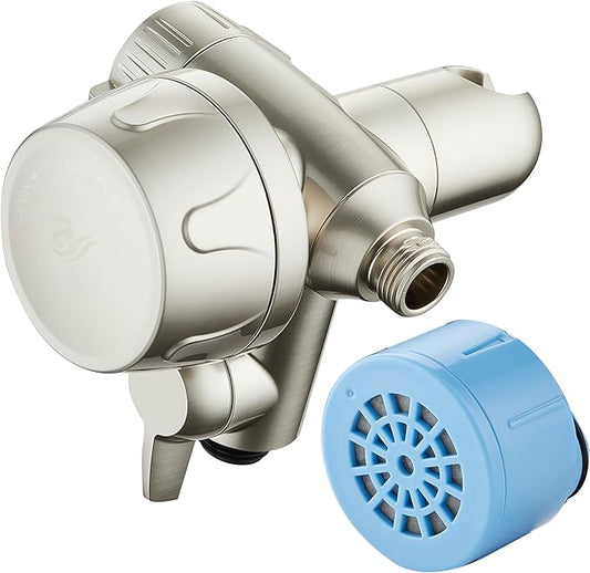 Skin & Hair - World's Most Advanced Shower Filter for Combos with ON/OFF Filtration Modes, Instant Cartridge Reload, Built-in Water Diverter, Stay-Clean Enriched KDF Cartridge/Satin Nickel