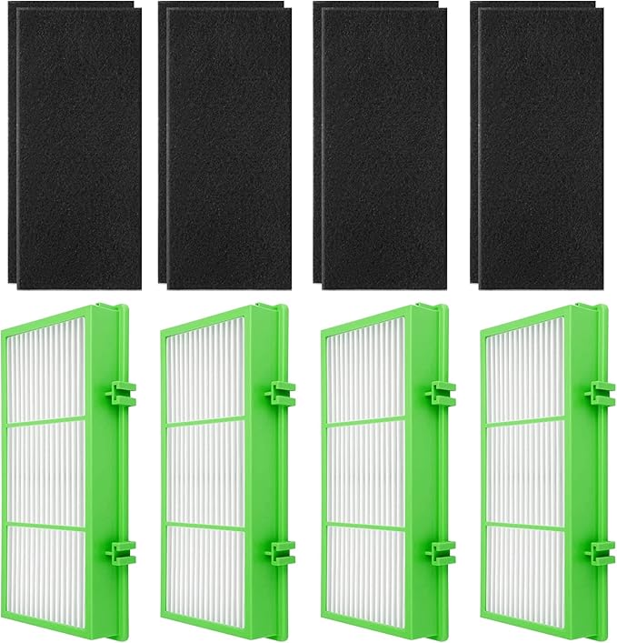 HAPF30AT-Total Air HEPA Type Filter Replacement for Holmes AER1 Filter Replacement, Compatible with HAPF300AH-U4R and HAP242-NU, Funmit 4 True HEPA Filters & 8 Activated Carbon Pre-Filters, Green