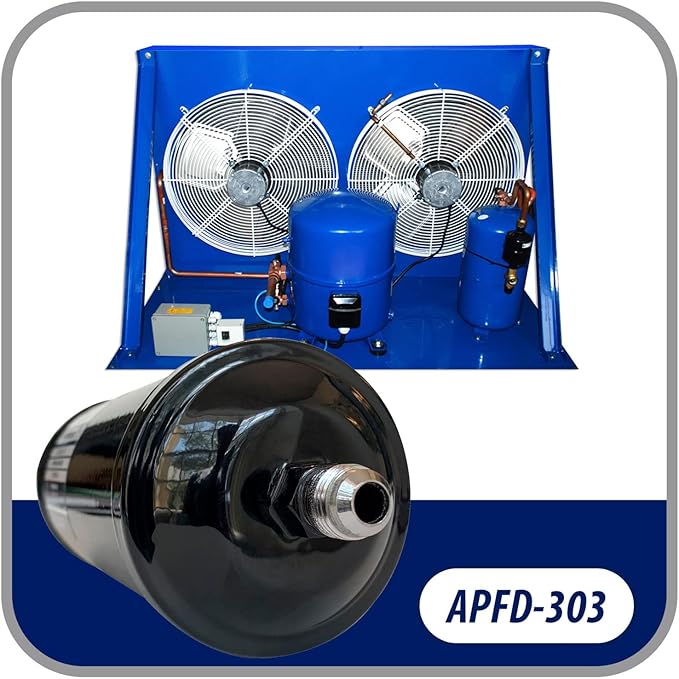Appli Parts APFD-303 3/8 in Liquid Line Refrigerant AC Filter Drier hvac Refrigeration 303 SAE Flare connection universal unidirectional 10-1/2 in long 3-1/4 in wide