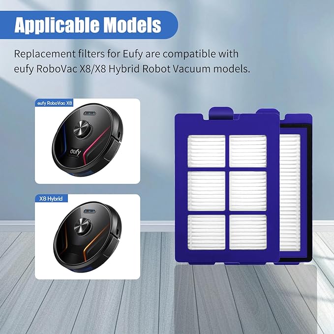 6-Pack X8 Replacement Filters for Eufy RoboVac X8/X8 Hybrid Robot Vacuum - HEPA Washable Filter Accessories with 3-Layer Filtration System
