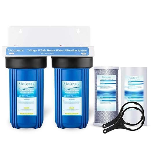 Geekpure 2 Stage Whole House Water Filter System with 10-Inch Blue Housing-1" Port