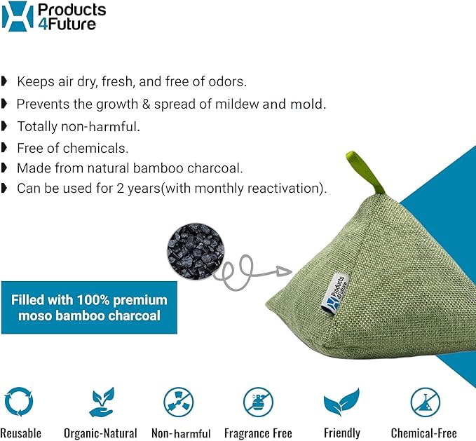 4 Pack of 200g Naturally Activated Bamboo Charcoal Air Purifying Bags | Natural Home Deodorizer Bags | Charcoal Bag Odor Absorber For Pets | Odor Eliminator & Moisture Absorber Air Freshener Bags