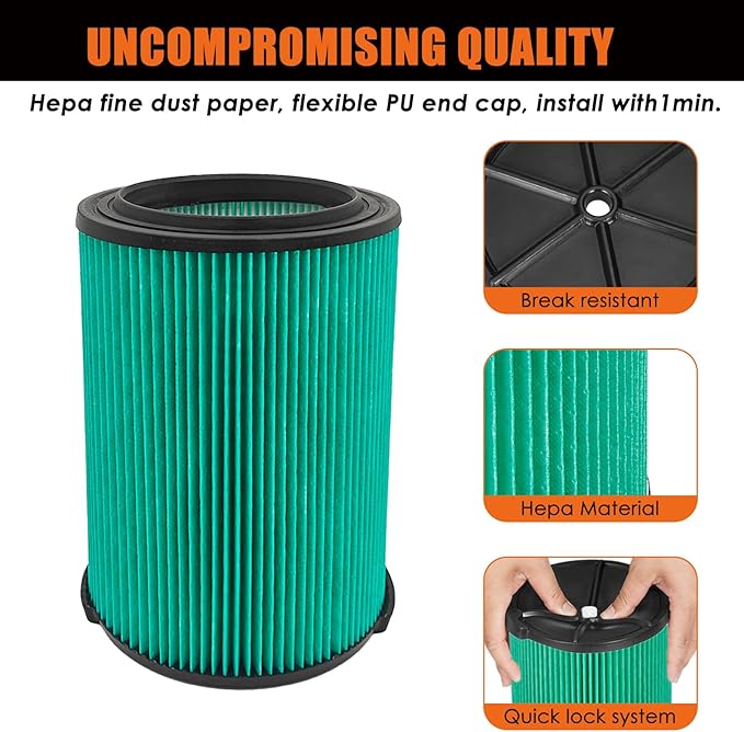 Universal Filters Replaces CMXZVBE38777 /CMXZVBE38753 Craftsman Hepa Graded Filter, Replaces # 9-38753, Fits 5-20 Gallon Shop Vacuums1988+, with Foam Sleeve -2 Pack