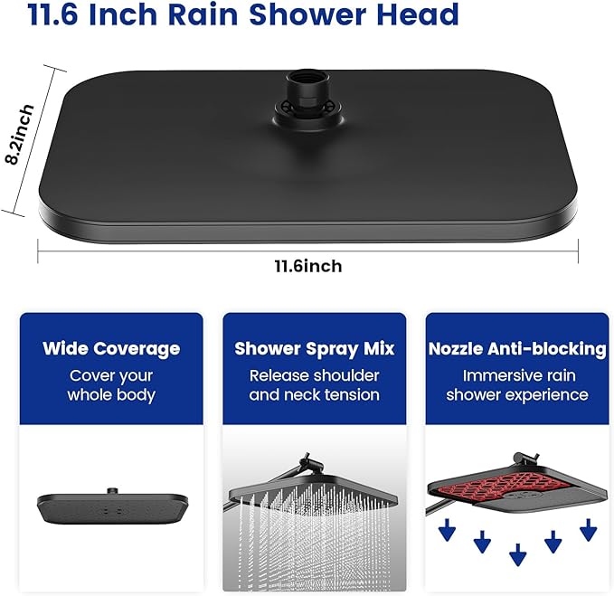 JOMOO Handheld Shower Head Combo, 10 Spray Modes High-Pressure Handheld Showerhead with 12" Square Rainfall Shower Combo, DOE Certified 2.5GPM Bathroom Filtered Shower Heads System, Matte Black