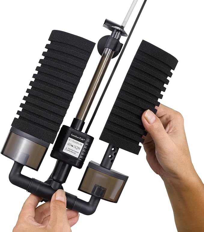 Carefree Fish Aquarium Filter with Water Pump 4 Sponges and 1 Bag of Filtered Ceramic Balls Fish Tank Quiet Filter for Salt Water and Fresh Water