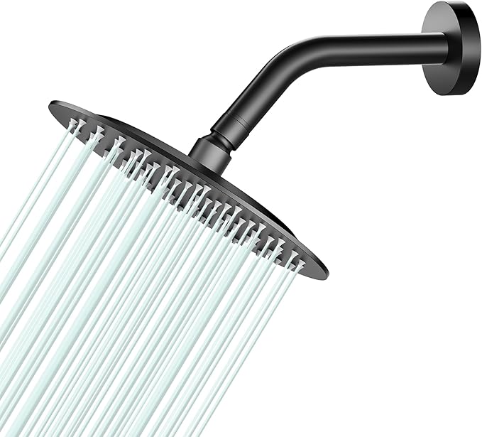 All Metal Rain Shower Head - Heavy Duty Stainless Steel, Easy Install, High Water Flow, Ultra-Thin Modern Design for Bathroom (D-Matte Black, 8)