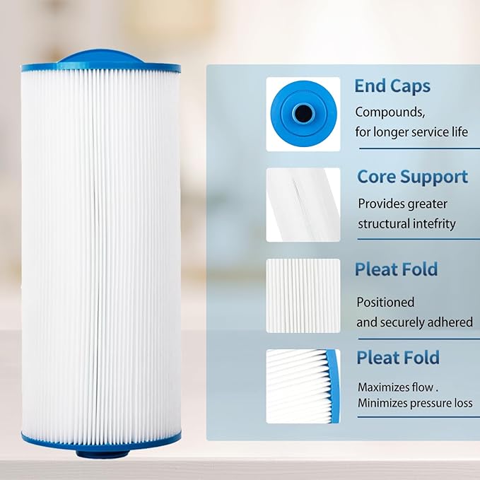 Spa Filter 6CH-960 Replaces Jacuzzi Filters J-300 J-400,Unicel 6CH-960, PJW60TL-F2S,Filbur FC-2800,6540-476, 6540-383,Hot Tub Filter with Closed Handle(Not be Removed)- 2 Pack