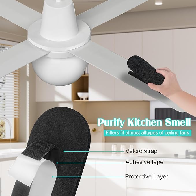 20 Pcs Ceiling Fan Filters for Blades Unscented Activated Coconut Shell Carbon Filter Easy-Stick Universal Ceiling Fan Air Filters Purifiers for Home Office Common Household Contaminants
