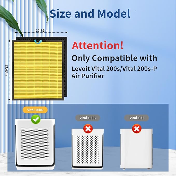 Vital 200S Pet Care Replacement Filter for LEVOIT Vital 200S & 200S-P Air Purifier, 2 Pack H13 Activated Carbon Filter, Compatible with Vital 200S-RF (LRF-V201-WUS),Yellow