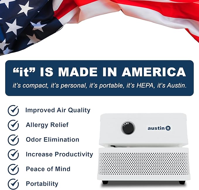 Austin Air it Room Air Purifier with VOC Carbon Wrap Air Filters - Personal Air Filter Single Room Air Purifiers - Portable Allergy Purifier - Stylish Tabletop Purifier for Dust, Model C100CC1