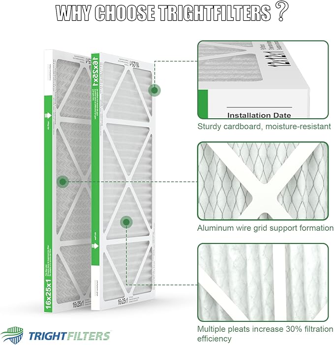 16x25x1 Air Filter 4 Pack, MERV 8 Pleated Dust Defense Air Filters Replacement Air Conditioner HVAC AC Furnace Filter, Durable and Lightweight