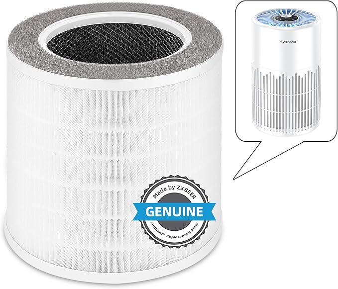 ZXBEER True HEPA Filter Compatible With Model ZXA101 Air Purifier, H13 True HEPA Air Cleaner 360° 3-stage Filtration, 3-in-1 High-efficiency