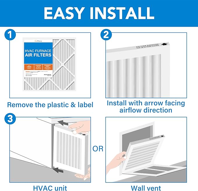 LotFancy 20x20x1 Air Filter, 6 Pack MERV 11 Pleated Furnace Air Filters Replacement for HVAC (Actual Size: 19.75"x19.75"x0.75")