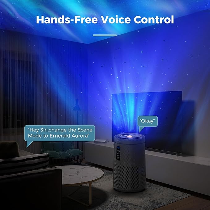 AROEVE Air Purifier for Large Rooms up to 1,782 Sq. Ft. with Star Projector, Smart WiFi, Air Quality Sensor, UV Function, and Washable Filter for Whole Home Use for a Cozy Holiday, MK09W Black
