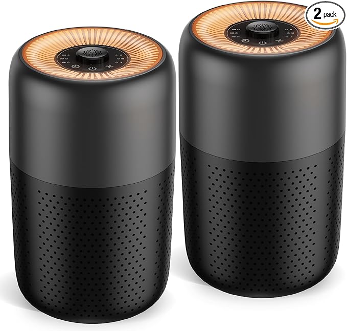 2 Pack YARIKI Air Purifiers for Bedroom Home with Aromatherapy Function,Small Air Purifier with Nightlight Speed Control,24dB Low Noise for Better Sleep,For Pet Room Dorm Kitchen,P60 (Black)