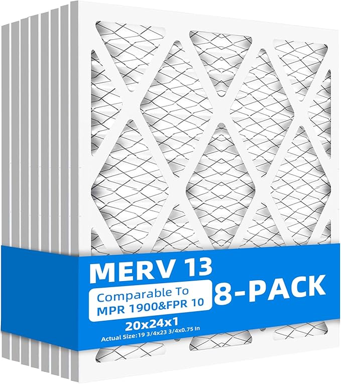 (8-Pack) 20x24x1 Furnace Air Filters, MPR 1900 & FPR 10, MERV 13,Pleated Air Filter (Actual Size: 19 3/4"x23 3/4"x3/4")